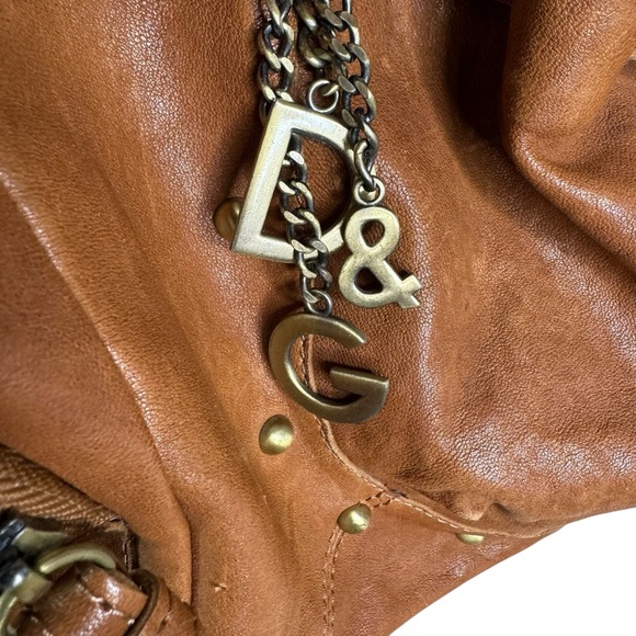 Dolce & Gabbana Large Leather Shoulder Bag with Logo Charms Distressed Brown - Picture 3 of 16